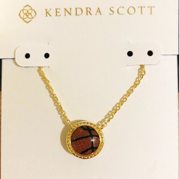 Kendra Scott Gold Basketball Short Pendant Necklace in Orange Goldstone - Picture 1 of 2